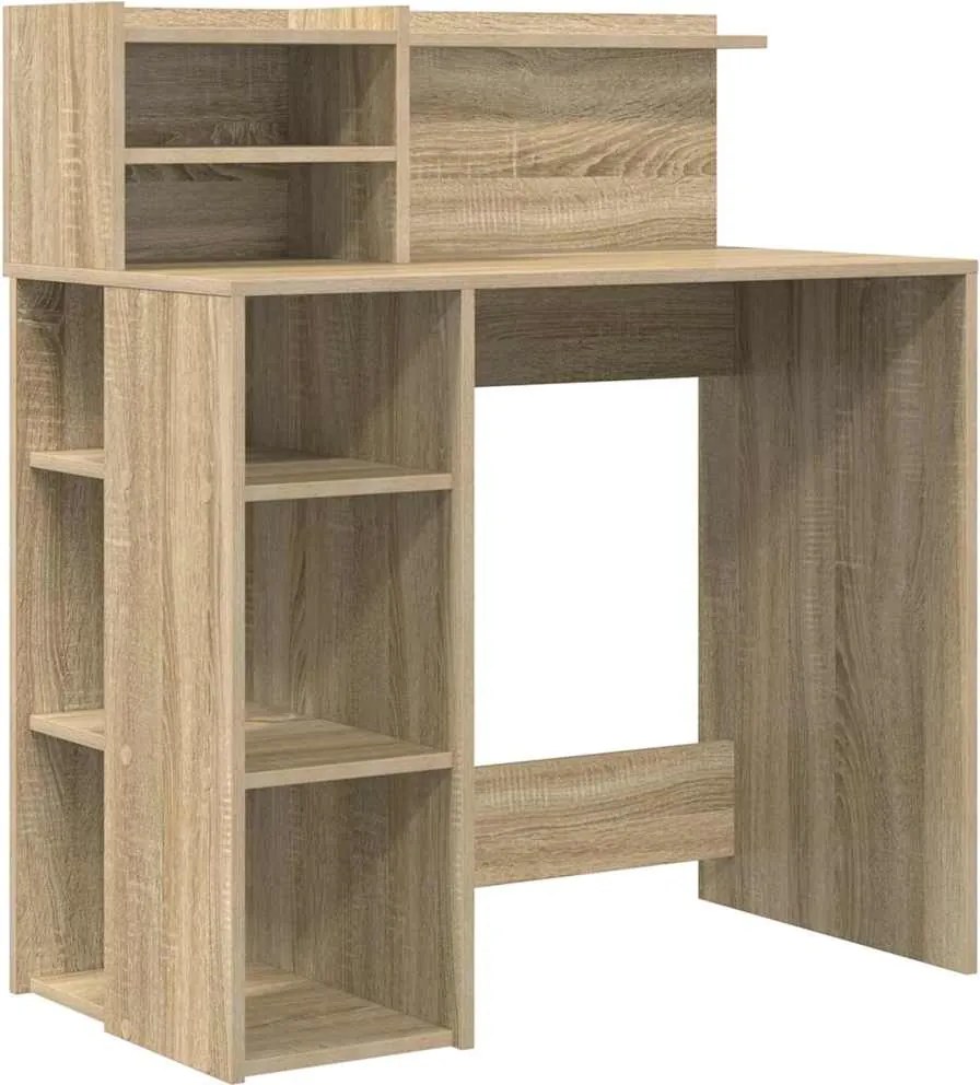 vidaXL Asztal polcokkal Sonoma tölgy 90 x 48 x 101,5 cm Faanyag