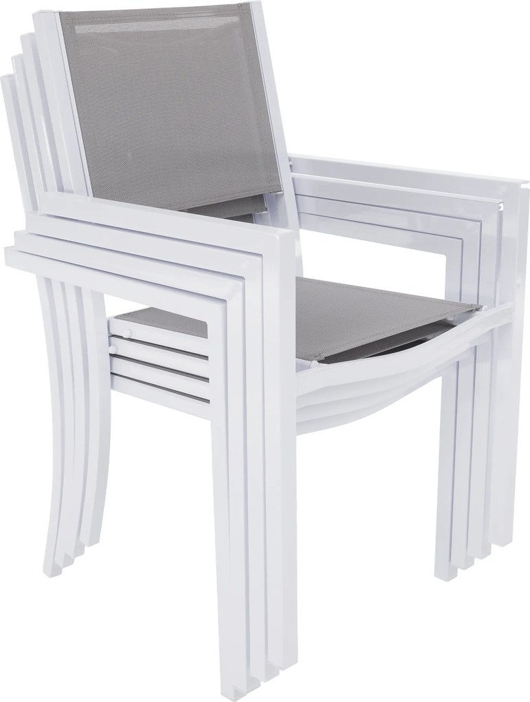 Kerti rakásolható szék, fehér acél/világosszürke, DORIO