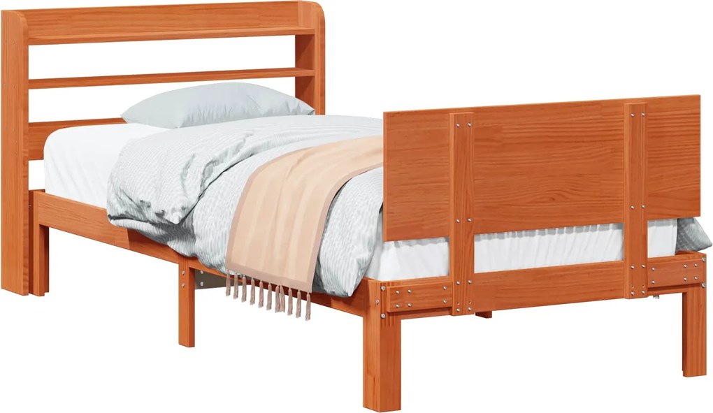 vidaXL Ágykeret fejtámlával tárolóval 2 pcs Faggyú barna Tömör fenyőfa