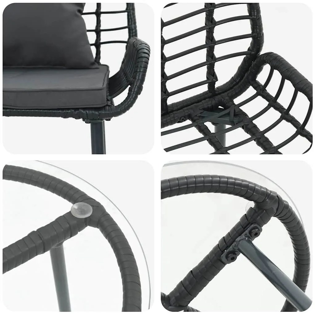 Kert étkező szett 3 pcs Fekete és Antracit Poli rattan és acél