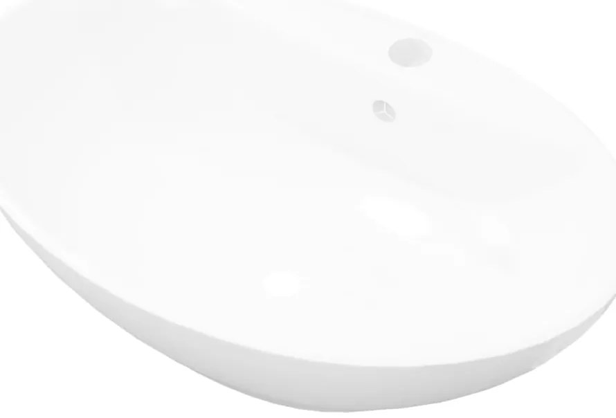 vidaXL 140678 Luxury Ceramic Basin Oval with Overflow and Faucet Hole