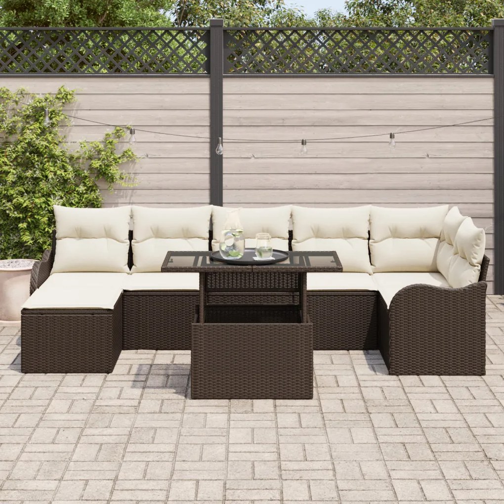 8 darabos kert kanapé szett párnákkal Barna Poly Rattan, 2 fős kert kanapé párnákkal Barna Poly Rattan