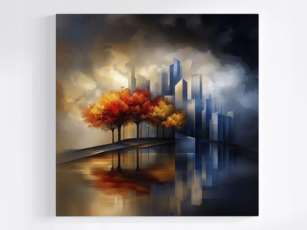 Vászonkép Canvas Város Felhőkarcolók Fák Ősz 40x40