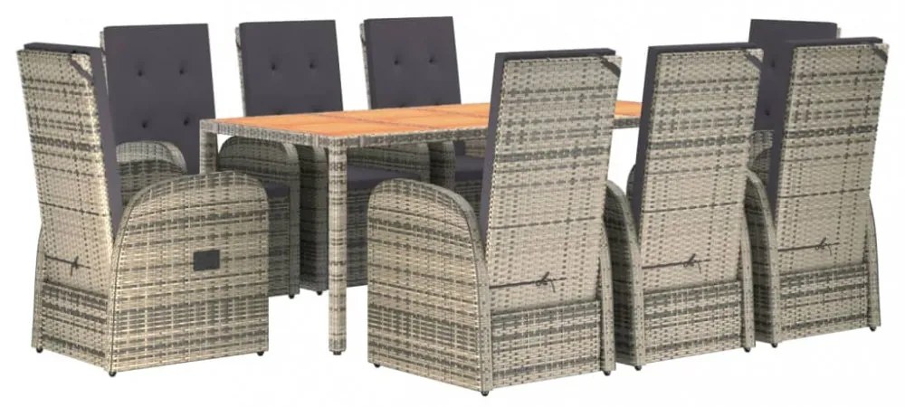 vidaXL 9 részes szürke polyrattan kerti étkezőgarnitúra párnával