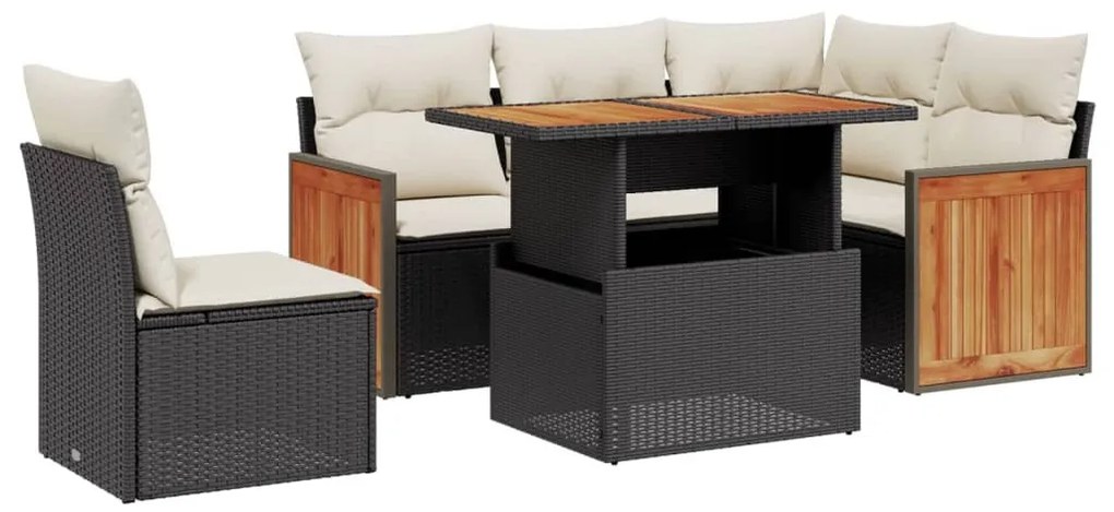 6 részes fekete polyrattan kerti ülőgarnitúra párnákkal