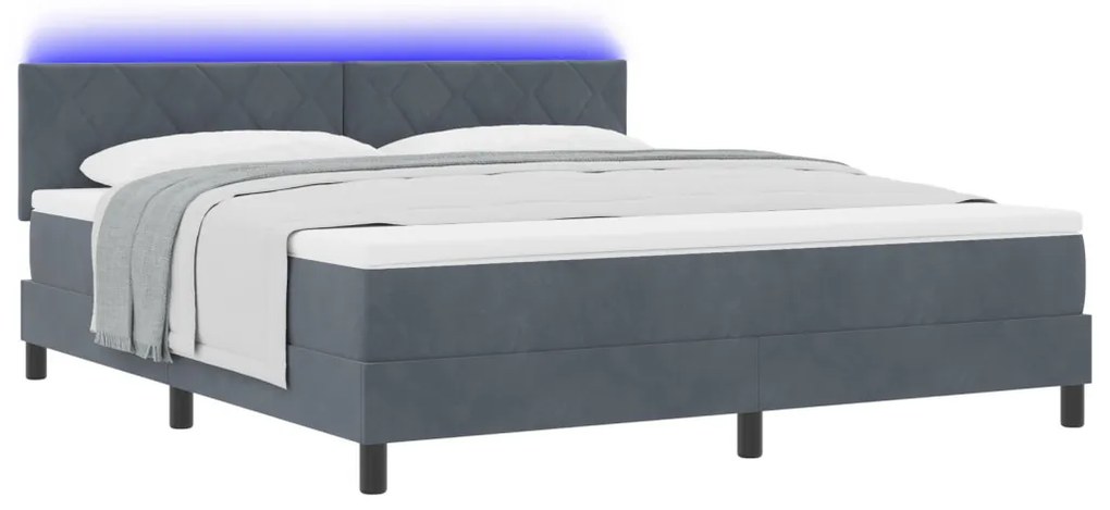 Boxspring Ágy Matraccal és LED-del Sötétszürke 180x200 cm Bársony