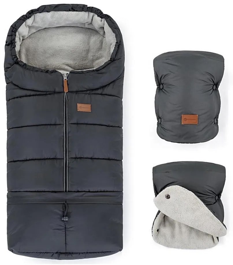 PETITE&MARS - 3v1 fusak JIBOT + rukávníky JASIE, šedý, dětský set