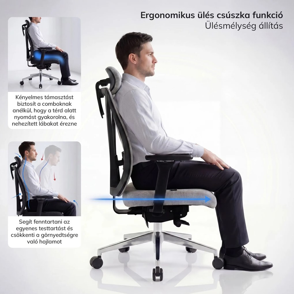 Ergonómikus, forgó irodai szék hálós háttámlával, szürke: VECTOR