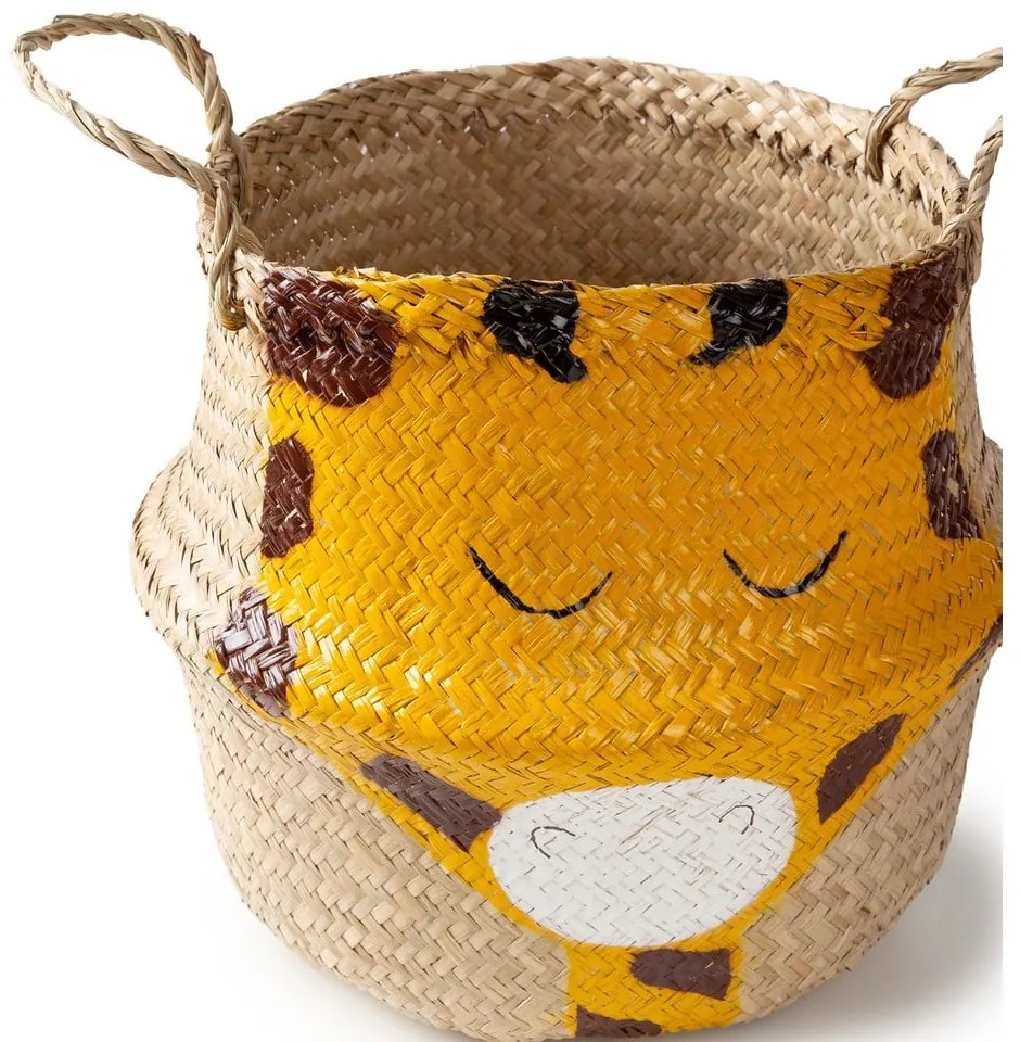 Sárga-natúr színű tengerifű játéktároló kosár ø 30x28 cm Giraffe – Compactor