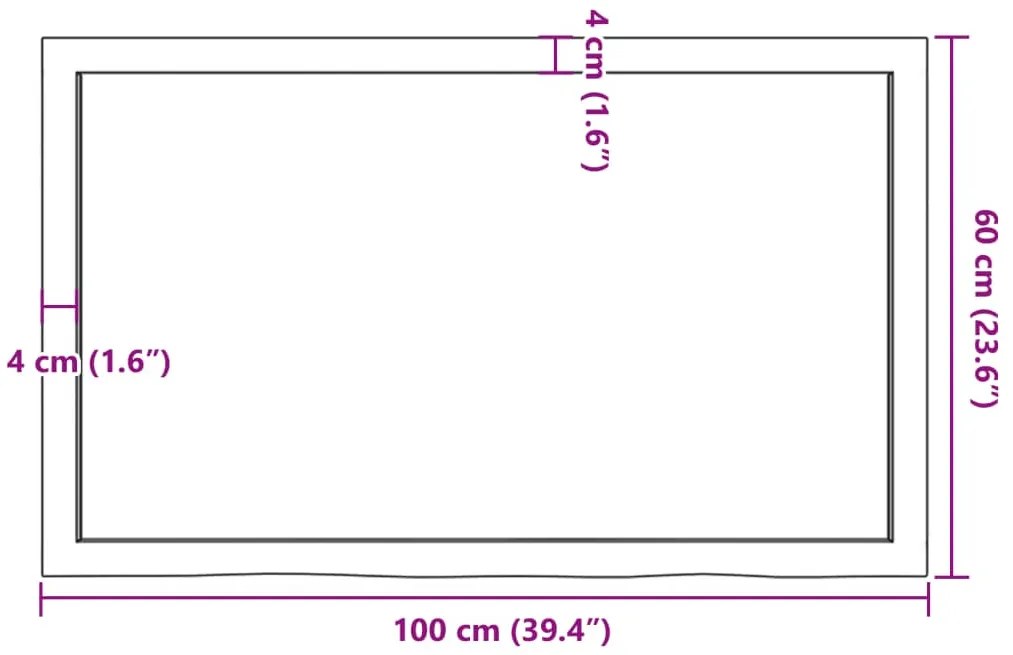 sötétbarna kezelt tömör fa fürdőszobai pult 100x60x(2-6) cm