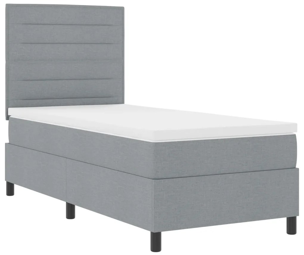 Box Spring ágy matraccal, világosszürke, egyszemélyes, szövet
