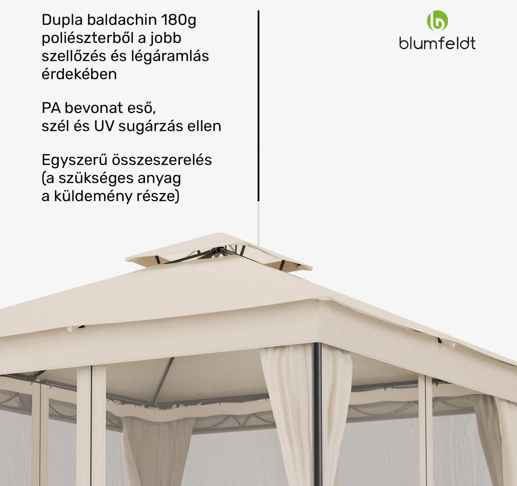 Blumfeldt Mondo Dual pavilon 3x3 dupla tetővel és szúnyoghálóval