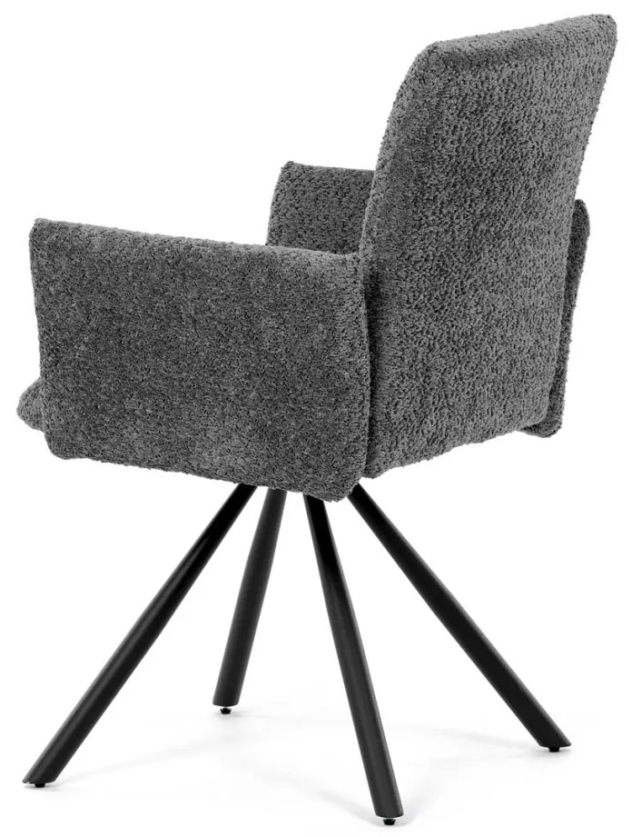 Scaun de sufragerie pivotant / Fotoliu de sufragerie, țesătură gri, picioare din metal negru, mecanism rotativ 90°/90° (stânga/dreapta) - funcție de resetare