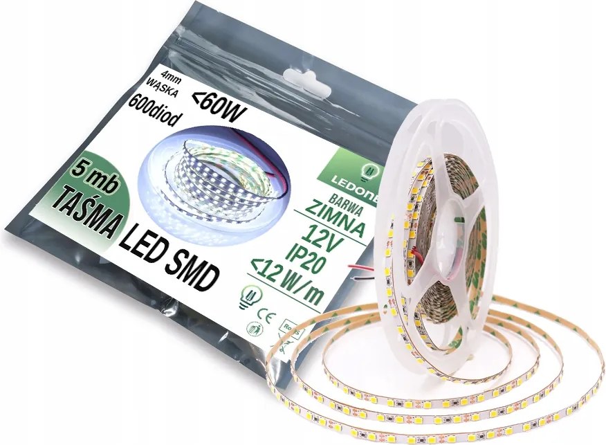 Szuper Keskeny Prémium Led szalag 4mm 2835 600 IP20 5m hideg szín