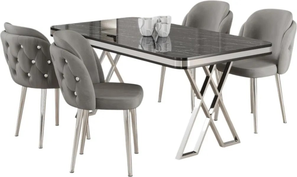 Rigel étkezőgarnitúra, fekete márvány-króm, 130 cm – TR240CHR2242