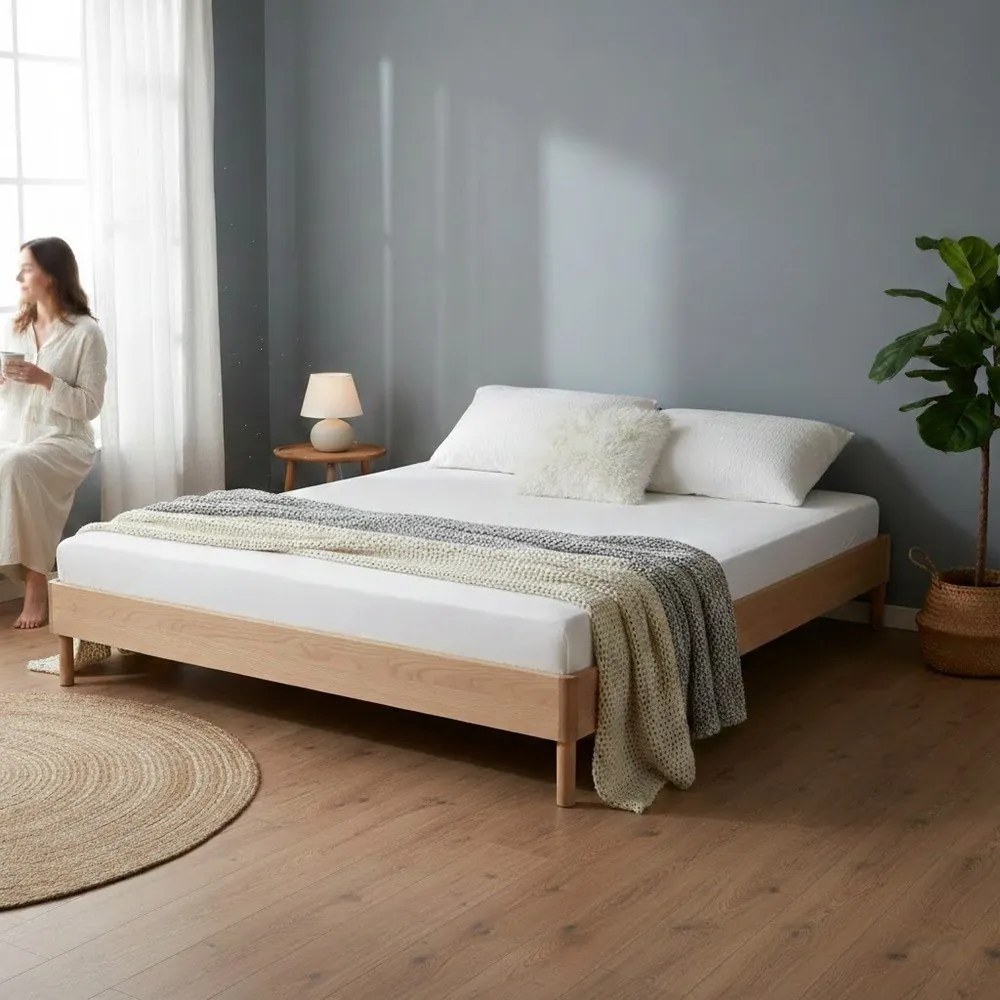 Natúr színű tölgyfa franciaágy ágytámla nélkül, ágyrács nélkül 180x200 cm Forrest – Vipack