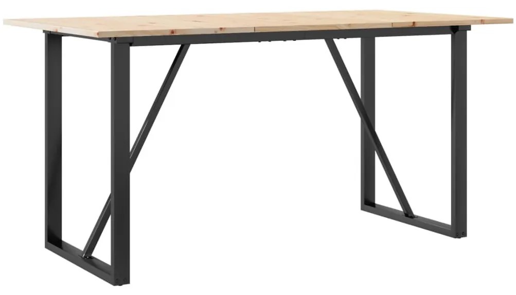 tömör fenyőfa és öntöttvas étkezőasztal O-vázzal 160x80x75 cm