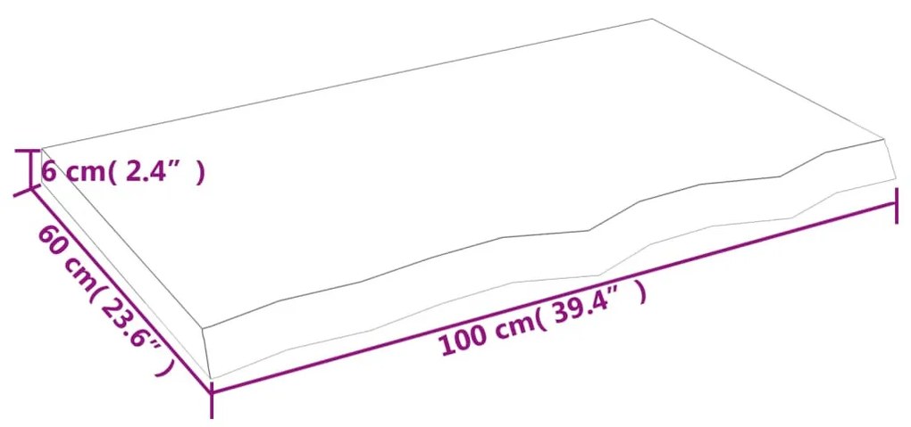sötétbarna kezelt tömör tölgyfa fali polc 100x60x(2-6) cm