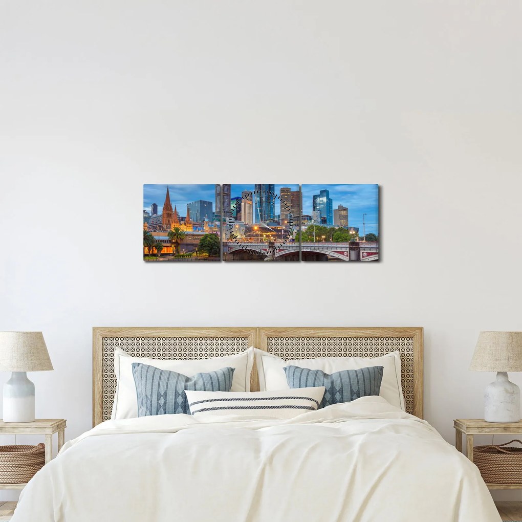 Melbourne város képe (órával) (90x30 cm)