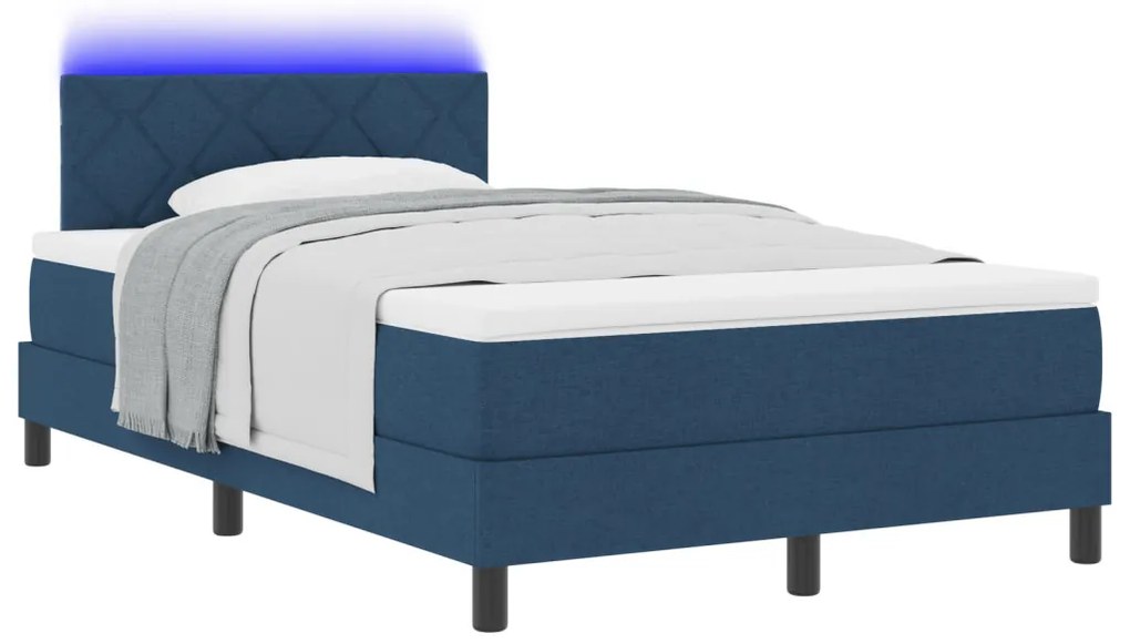 Box Spring Ágy Matraccal &amp; LED Kék 120x200 cm Szövet