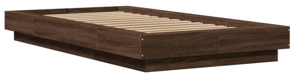 barna tölgyszínű szerelt fa ágykeret LED-del 100 x 200 cm