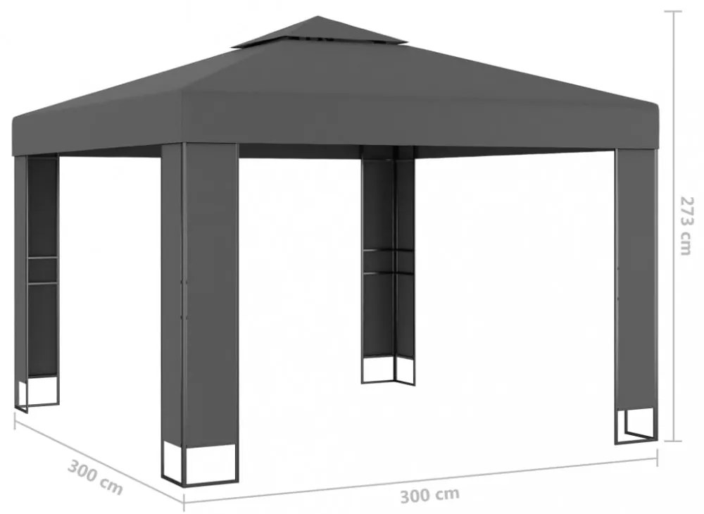 antracitszürke dupla tetős pavilon LED fényfüzérrel 3 x 3 m