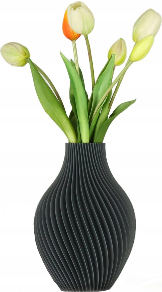 Váza művirág üveg 3D szürke magas 16cm dekoratív műanyag