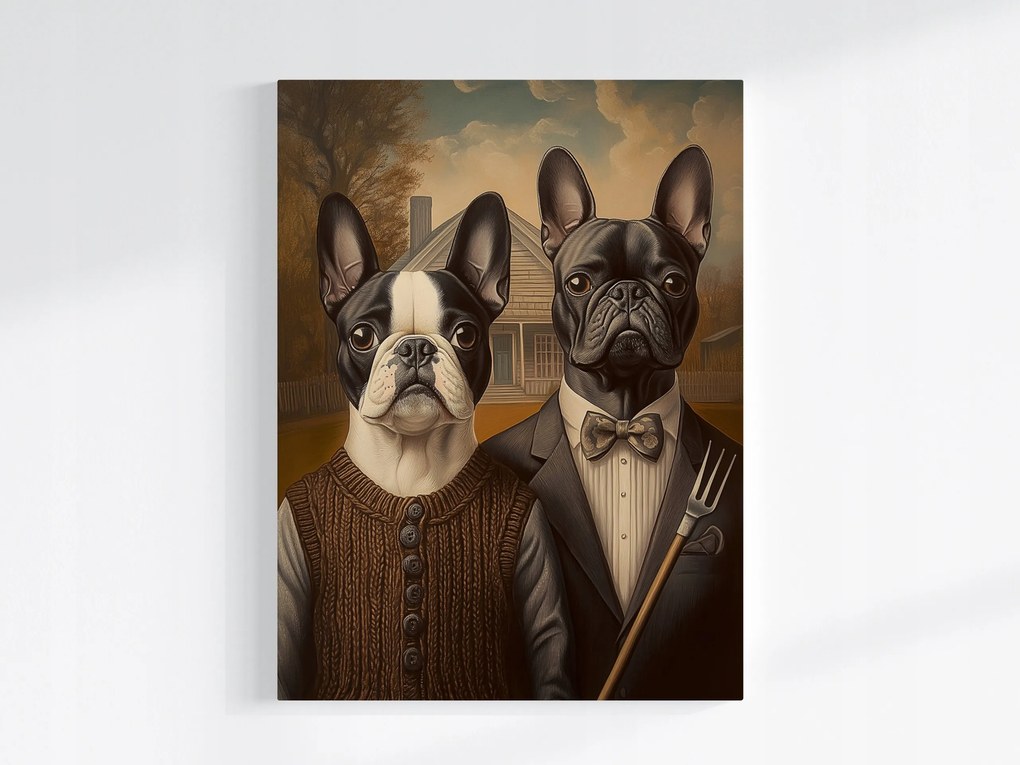 Poszter Portré Francia Bulldog American Gothic 60x80