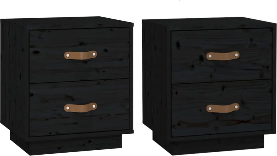 vidaXL 2 db fekete tömör fenyőfa éjjeliszekrény 40 x 34 x 45 cm