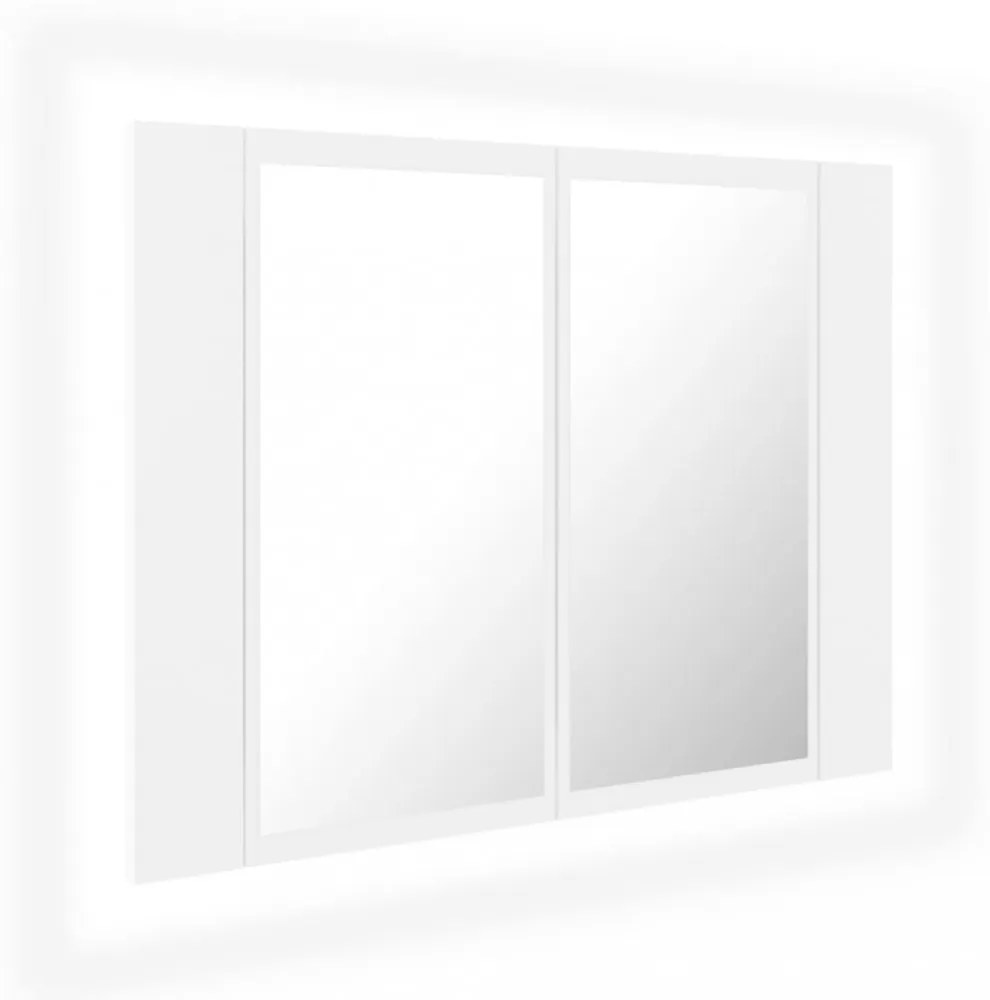 fehér akril LED-es fürdőszobaszekrény tükörrel 60x12x45 cm