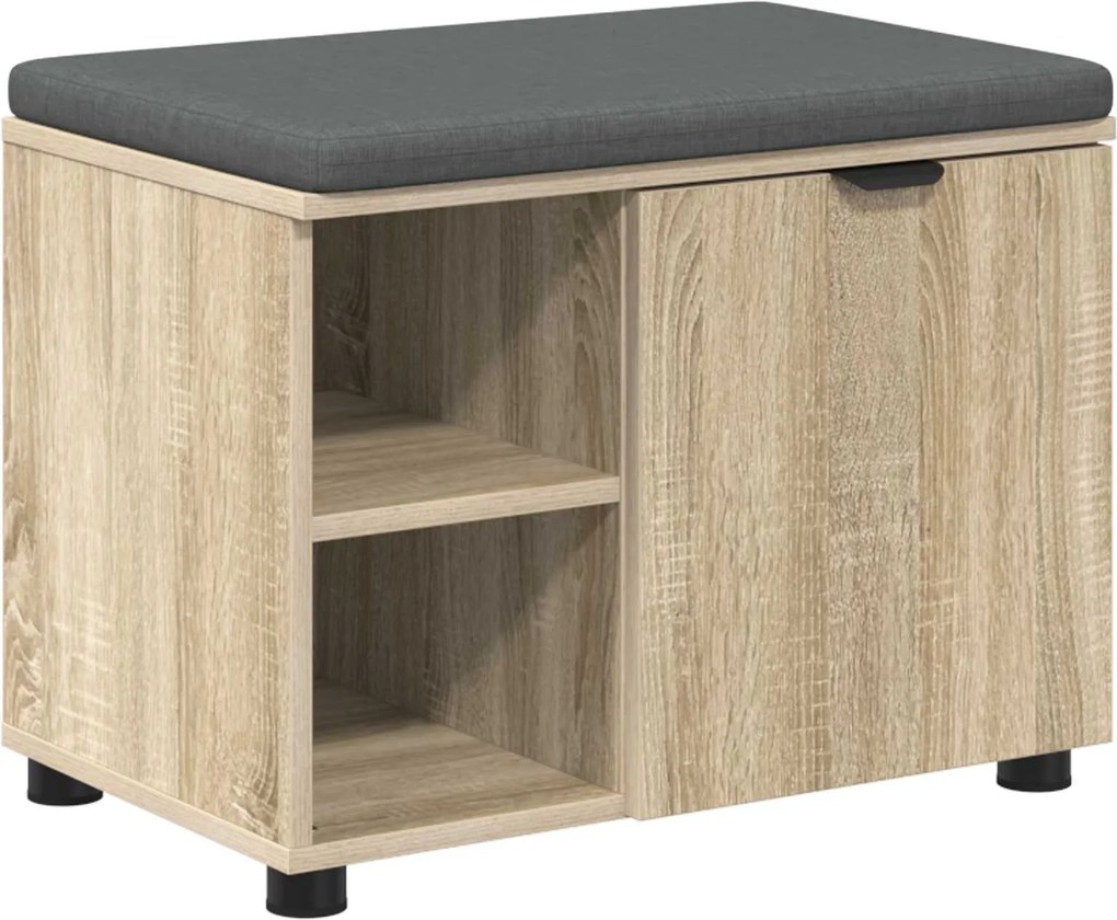 vidaXL Előtér pad Sonoma tölgy 60 x 38 x 46 cm Műanyag Fa és Szövet