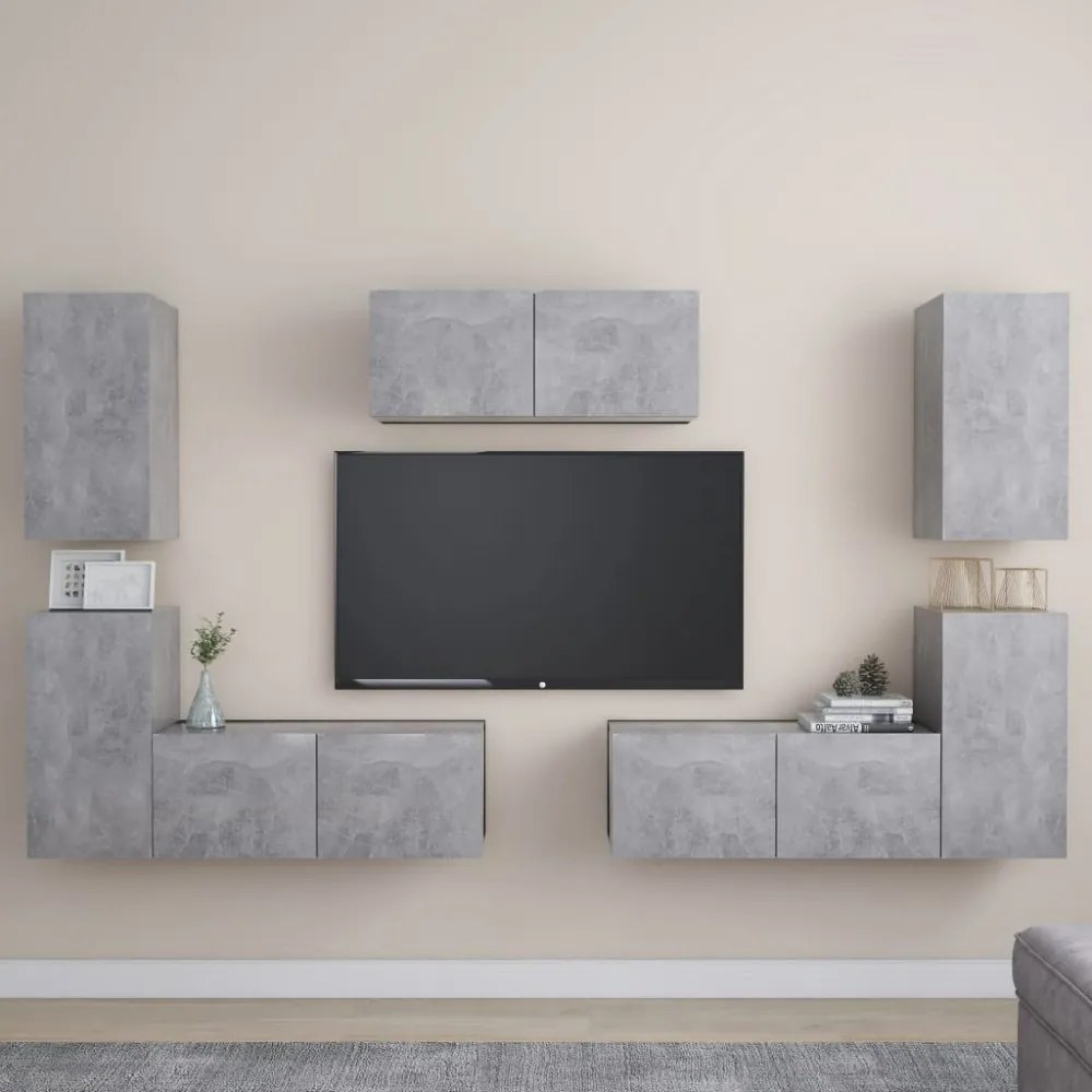 7 részes betonszürke szerelt fa TV-szekrényszett