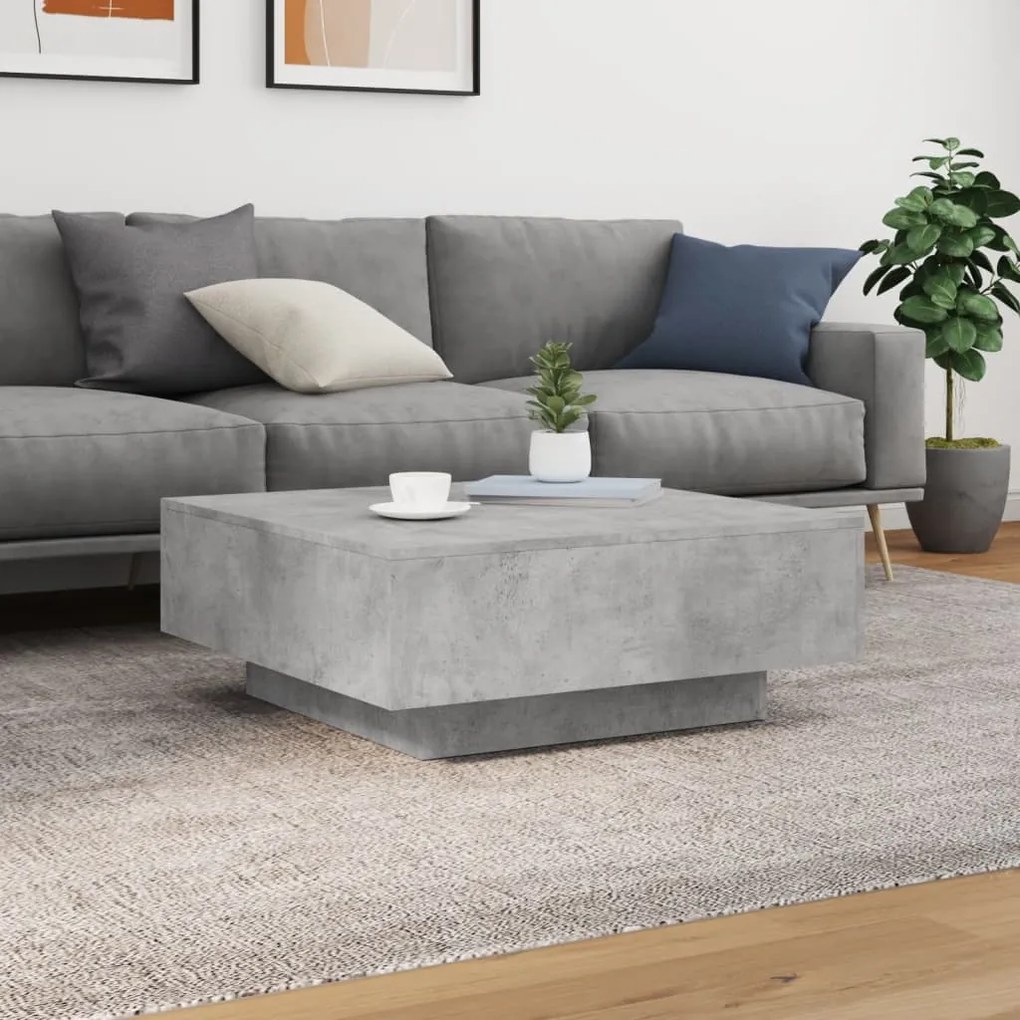 betonszürke dohányzóasztal LED-lámpákkal 80 x 8 0x 31 cm