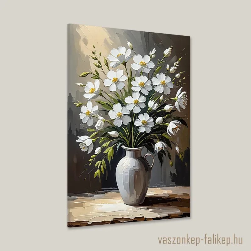 Fehér virágcsokor vázában – letisztult prémium falikép 40x60cm