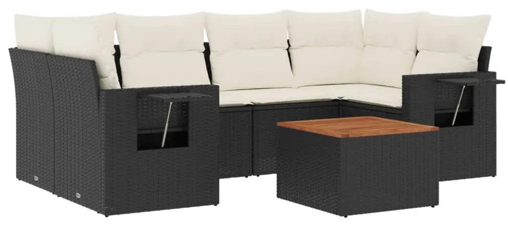 7 részes fekete polyrattan kerti ülőgarnitúra párnával