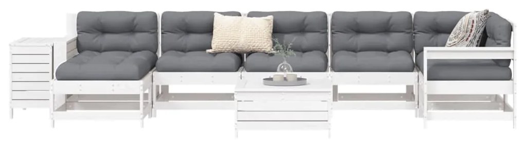 vidaXL fehér 9 részes tömör fenyőfa kerti kanapészett