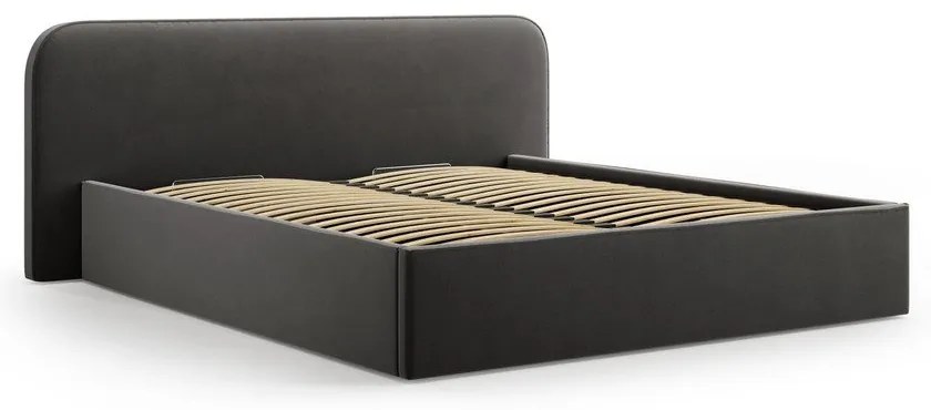 Fekete kárpitozott ágyneműtartós franciaágy ágyráccsal 200x200 cm Elizabeth – Micadoni