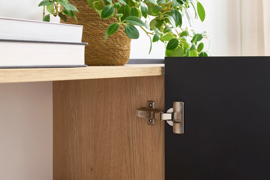 Desin TV-szekrény 220 cm fém lábakkal - fekete matt / nagano tölgy