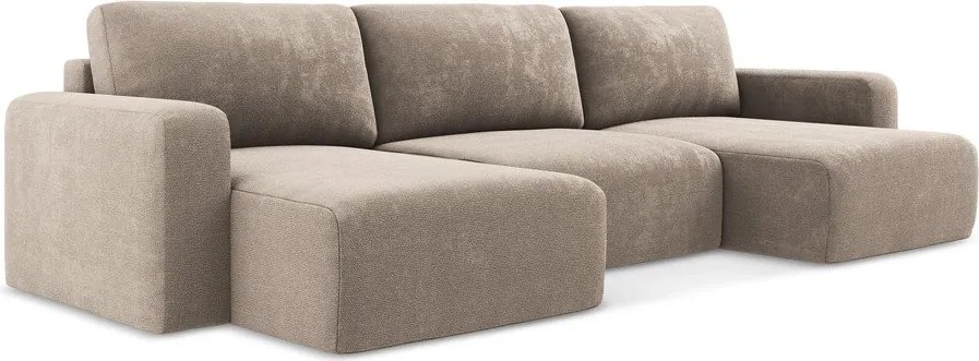 Bézs zsenília kinyitható-tárolóhelyes (U alakú) sarokkanapé Kona – Makamii