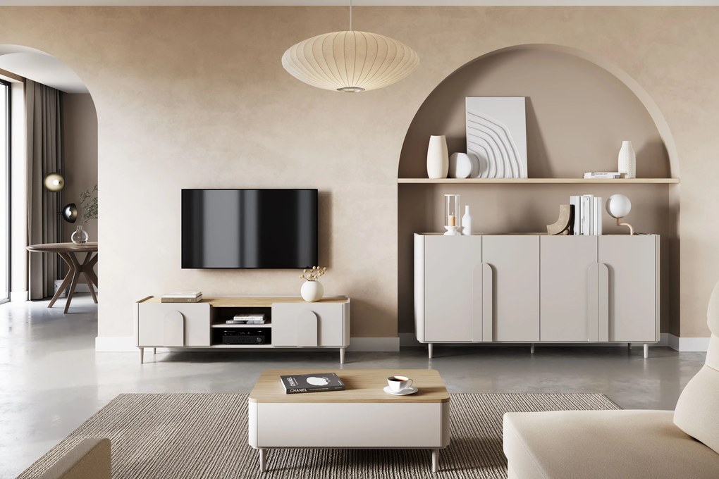 Amilio dohányzóasztal 100 cm fiókos - kasmír / olajozott tölgy