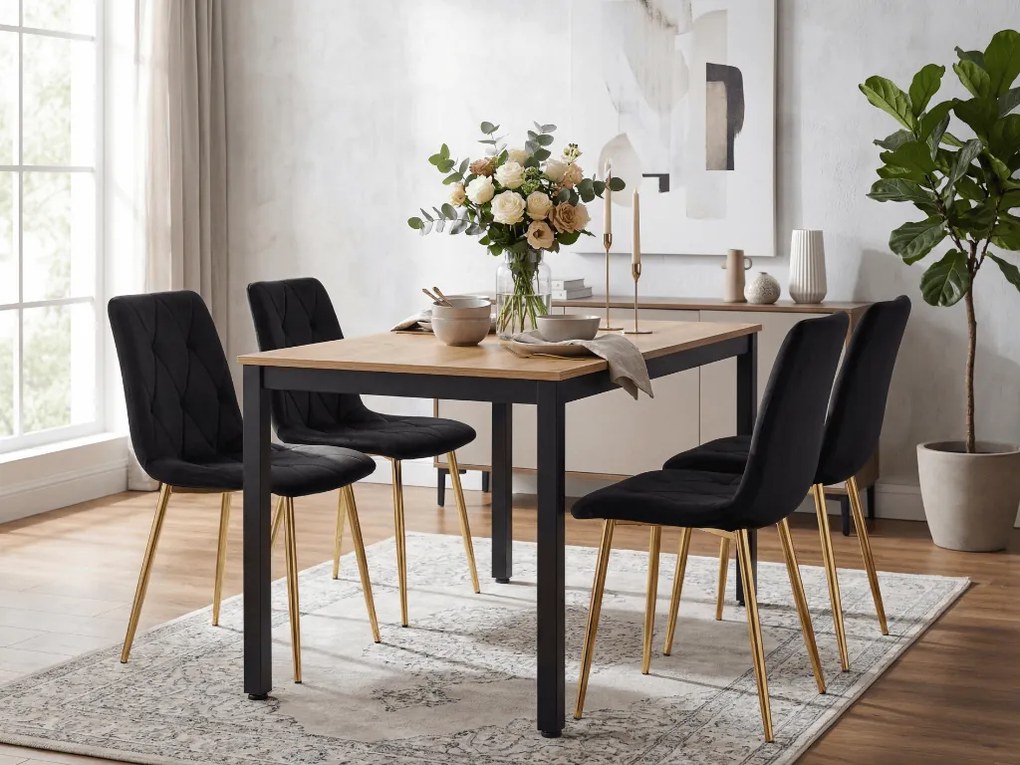 Fekete bársony étkezőszék LIBRA arany lábakkal