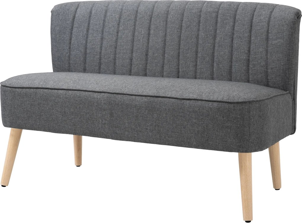 HOMCOM kétszemélyes kanapé — kis méretű lenvászon hatású kárpitozott kanapé nappaliba, hálószobába és kis terekbe, szürke (117 x 56,5 x 77 cm) | Aosom