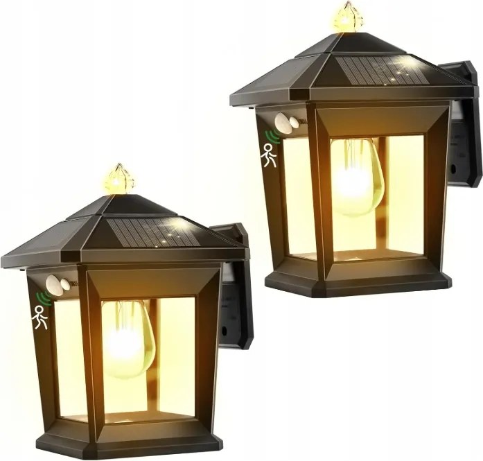 2x Nodfens napelemes fali lámpa IP65 mozgásérzékelővel