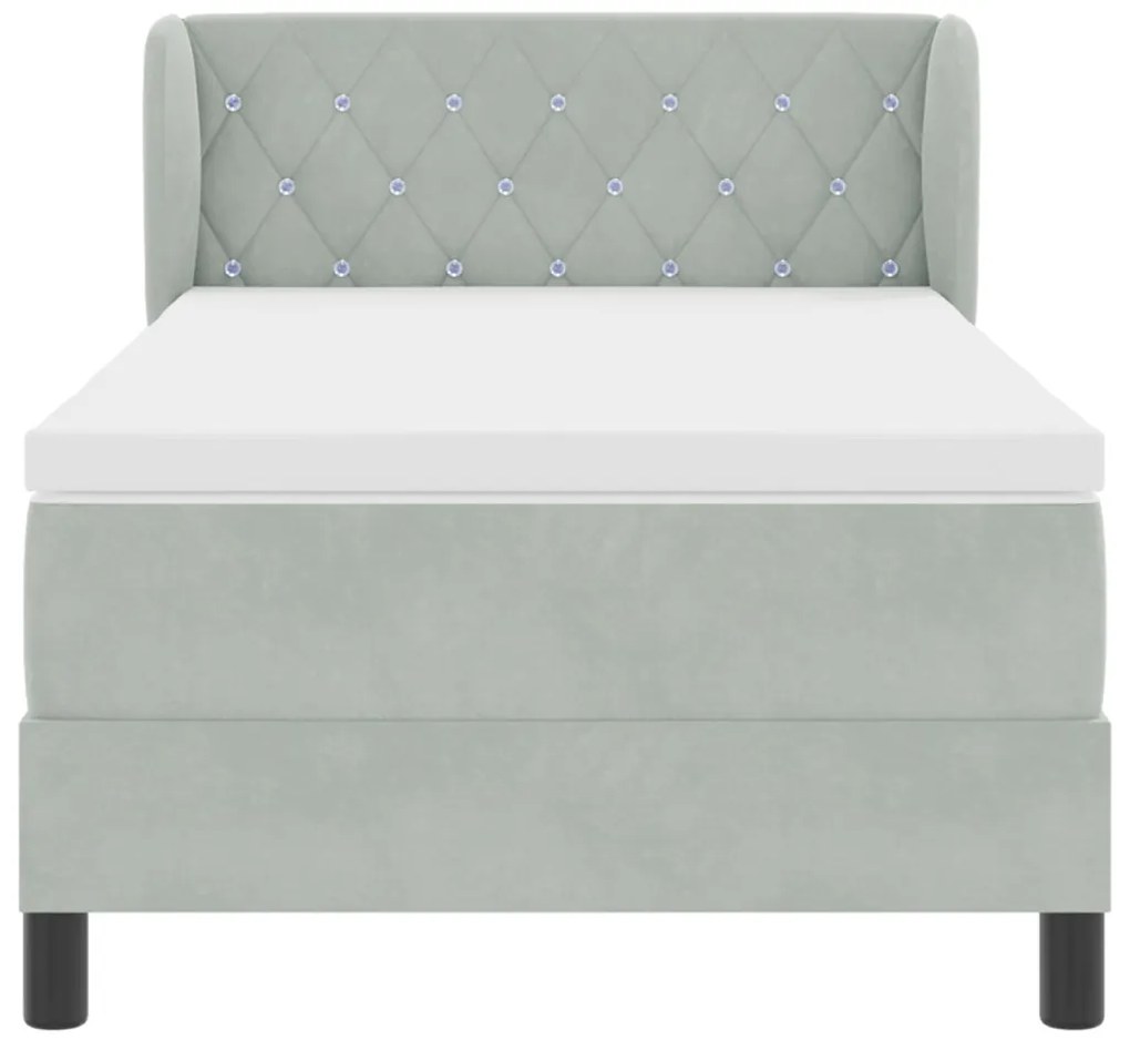 Boxspring Ágy Mattal Világosszürke 90x200 cm Bársony