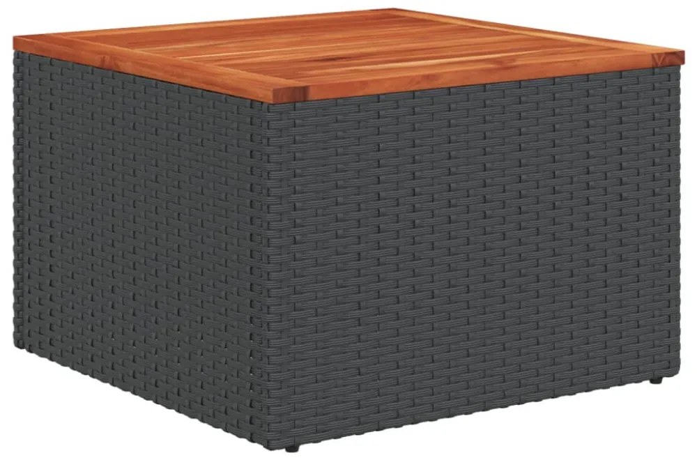 fekete polyrattan és akácfa kerti asztal 55x55x37 cm