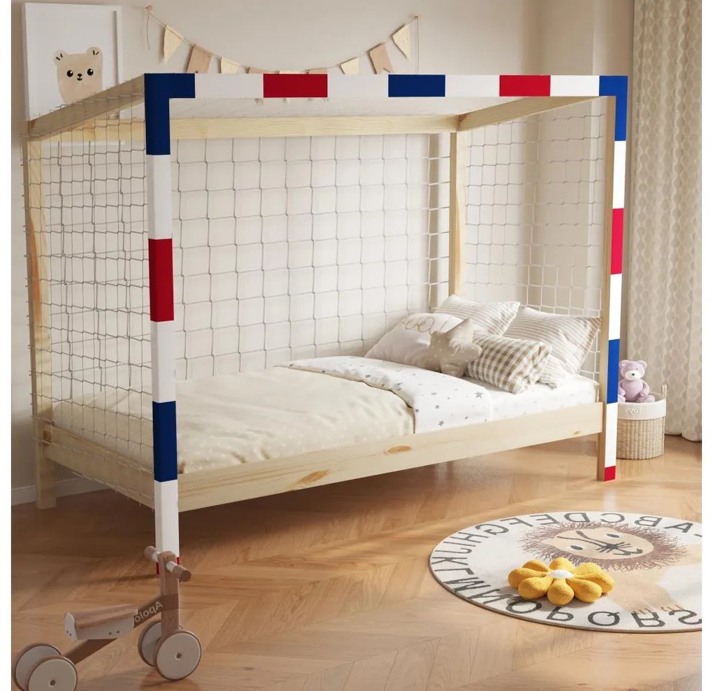 Gyerekágy 90 cm Facilmente (természetes + kék + piros) (ágyráccsal) (tárolóhellyel). 1116346