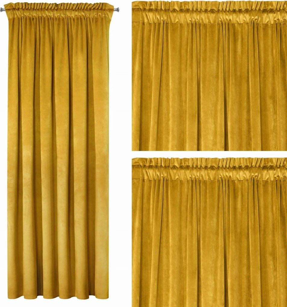 Bársony függöny 135x270 cm mustár szalaggal Eurofirany