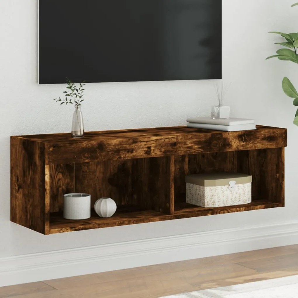 füstös tölgy színű TV-szekrény LED-világítással 100x30x30 cm