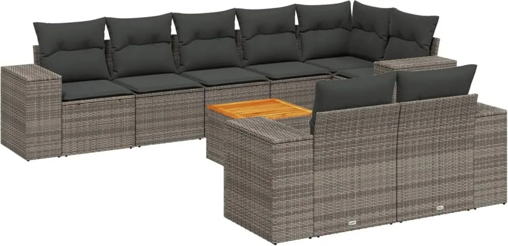 vidaXL 9 részes szürke polyrattan kerti ülőgarnitúra párnákkal
