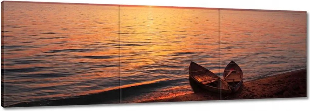 Vászonkép 60x20 Csónakok naplementekor Naplemente a tengeren Kilátás